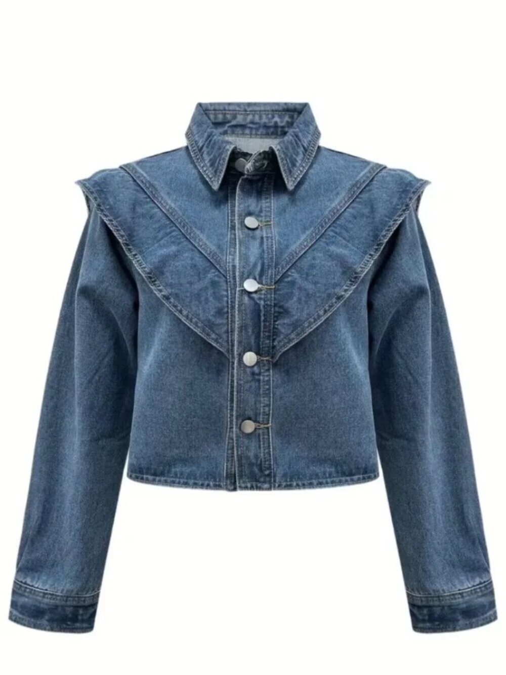Ruffle Buttoned Denim Jacket - Picture 5 of 6